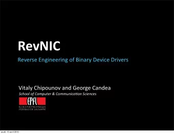 RevNIC  ReverseEngineeringofBinaryDeviceDrivers