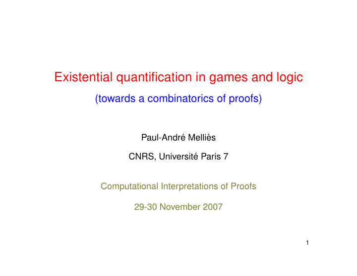 existential quantification in games and logic