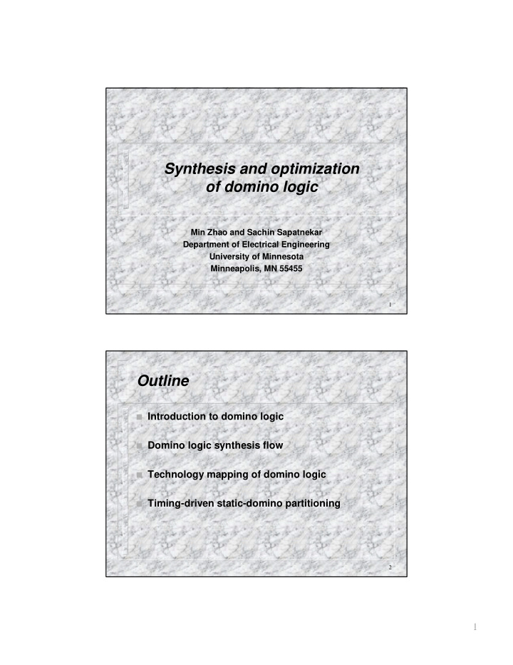 synthesis and optimization of domino logic