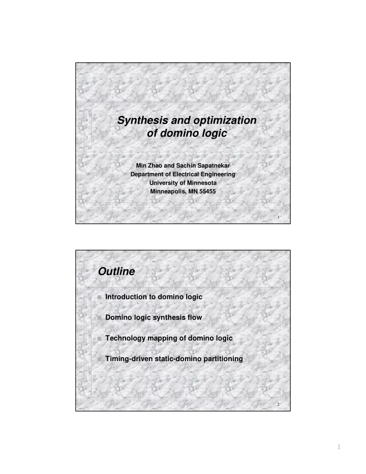 synthesis and optimization of domino logic