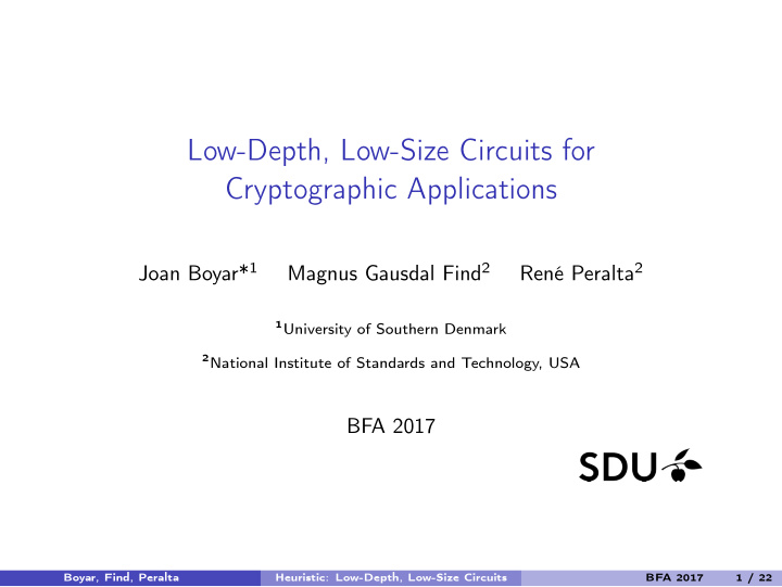 low depth low size circuits for cryptographic applications