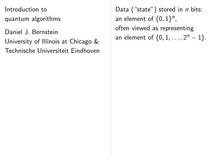 introduction to data state stored in n bits an element of