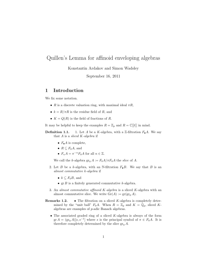 quillen s lemma for affinoid enveloping algebras