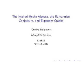 The Iwahori-Hecke Algebra, the Ramanujan  Conjecture, and Expander Graphs  Cristina Ballantine