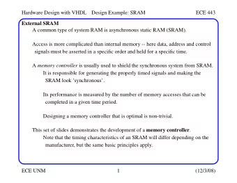 Hardware Design with VHDL  Design Example: SRAM  ECE 443  External SRAM  A common type of system