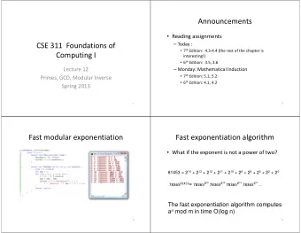 Announcements  Reading assignments  Today :  CSE 311  Foundations of  7 th Edition: