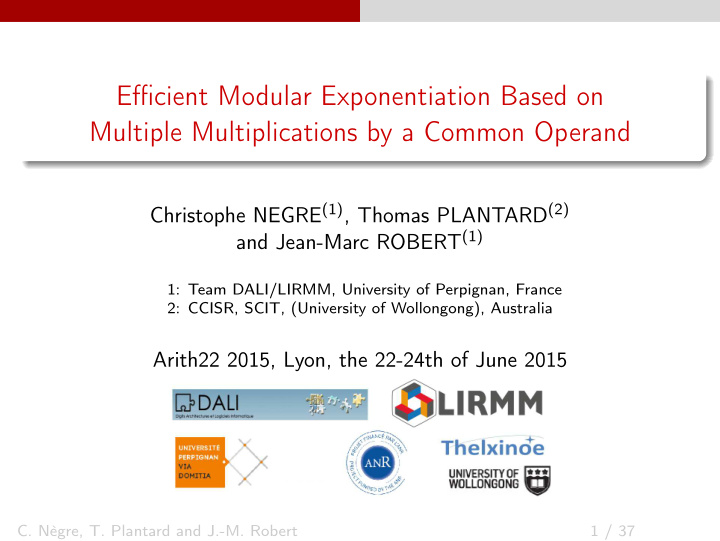 efficient modular exponentiation based on multiple