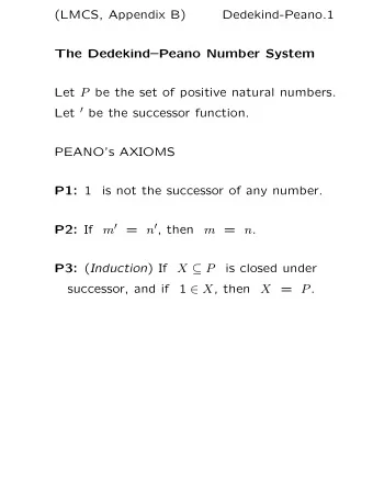 (LMCS, Appendix B)  Dedekind-Peano.1  The DedekindPeano Number System Let P be the set of
