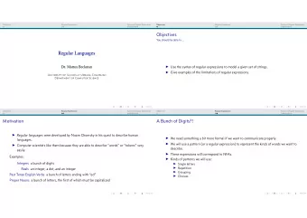 Objectives  You should be able to ...  Regular Languages  Use the syntax of regular expressions