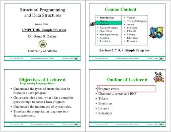 Course Content  Structural Programming  and Data Structures  Introduction   Vectors