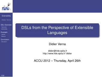 DSLs from the Perspective of Extensible  Taxonomy  Extensibility  Languages  Example  Internal