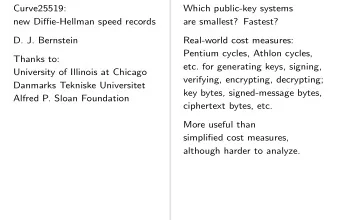 Curve25519:  Which public-key systems  new Diffie-Hellman speed records  are smallest? Fastest?  D.