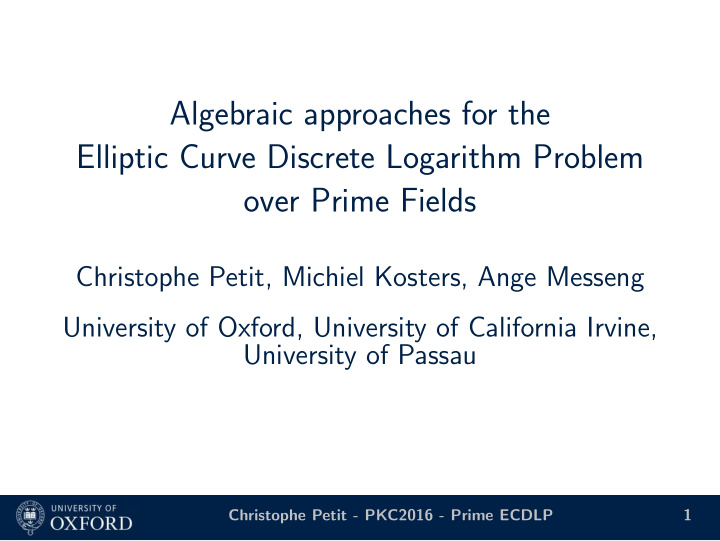 algebraic approaches for the elliptic curve discrete