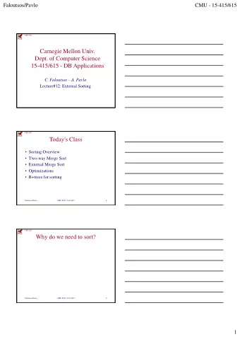 Carnegie Mellon Univ.  Dept. of Computer Science  15-415/615 - DB Applications C. Faloutsos  A.