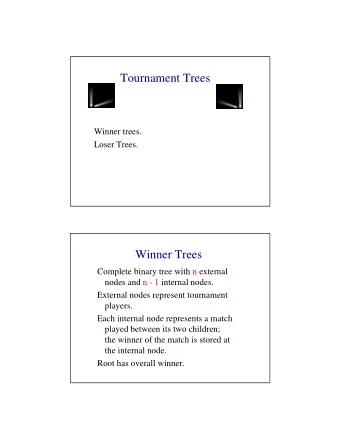 Tournament Trees  Winner trees.  Loser Trees.  Winner Trees  Complete binary tree with n external