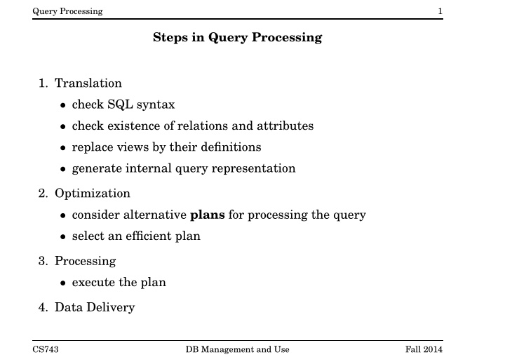 steps in query processing 1 translation check sql syntax