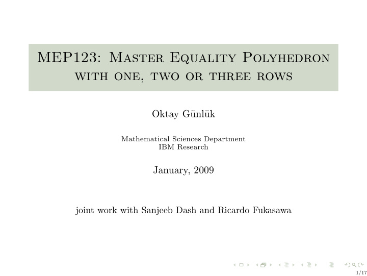 mep123 master equality polyhedron with one two or three