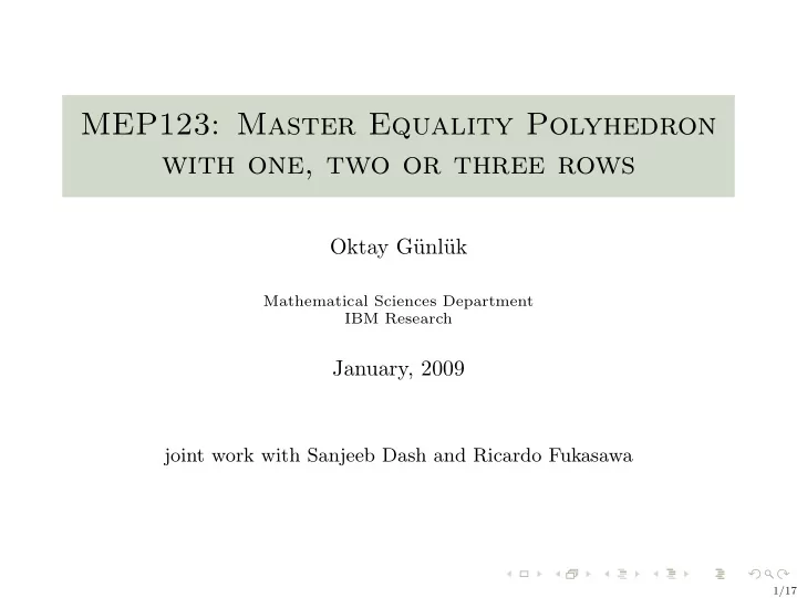mep123 master equality polyhedron with one two or three
