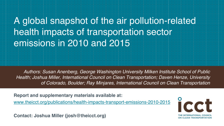 a global snapshot of the air pollution related health