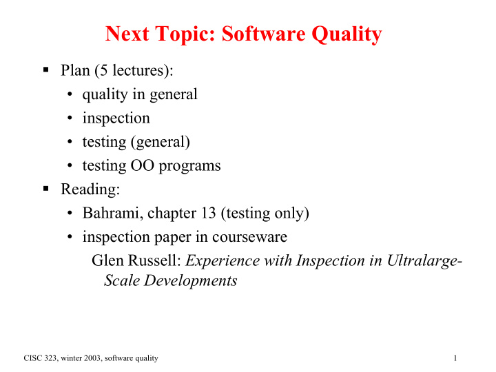 next topic software quality