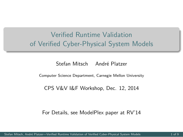 verified runtime validation of verified cyber physical