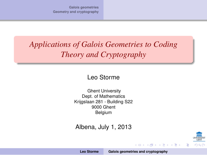 applications of galois geometries to coding theory and