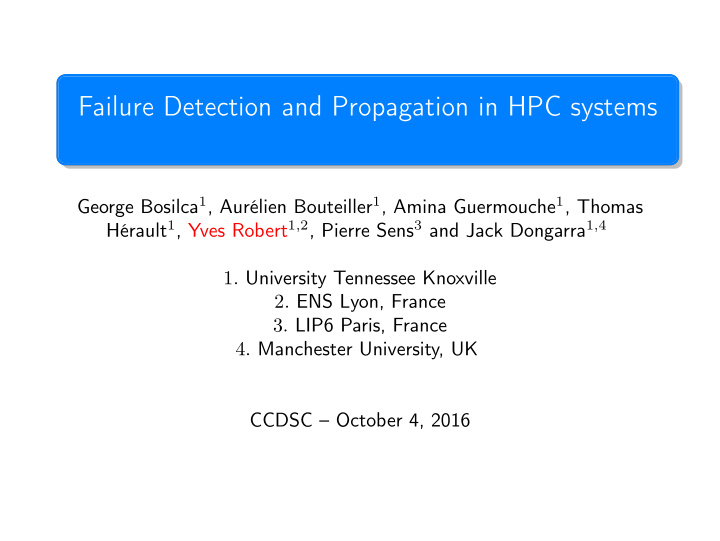 failure detection and propagation in hpc systems