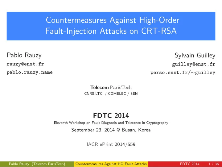 countermeasures against high order fault injection