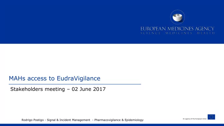 mahs access to eudravigilance