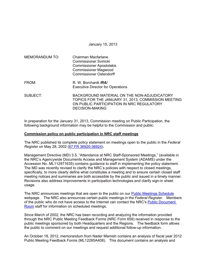 january 15 2013 memorandum to chairman macfarlane