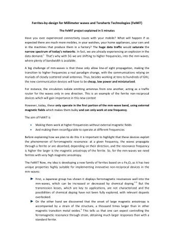 Ferrites-by-design for Millimeter waves and Terahertz Technologies (FeMiT)  The FeMiT project