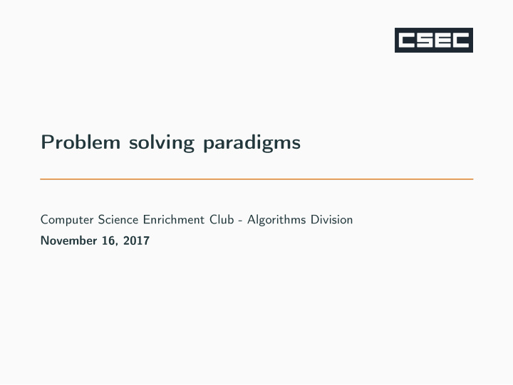 problem solving paradigms