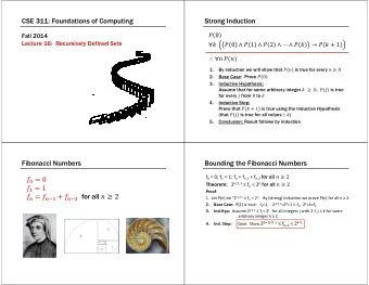 CSE 311: Foundations of Computing  Strong Induction  Fall 2014   0  Lecture 16:  Recursively