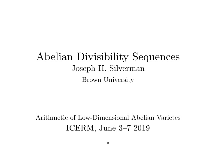 abelian divisibility sequences