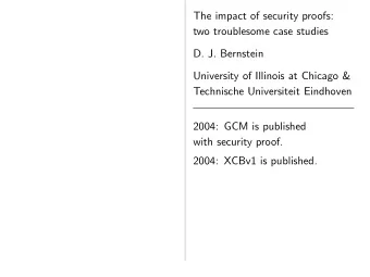 The impact of security proofs:  two troublesome case studies  D. J. Bernstein  University of