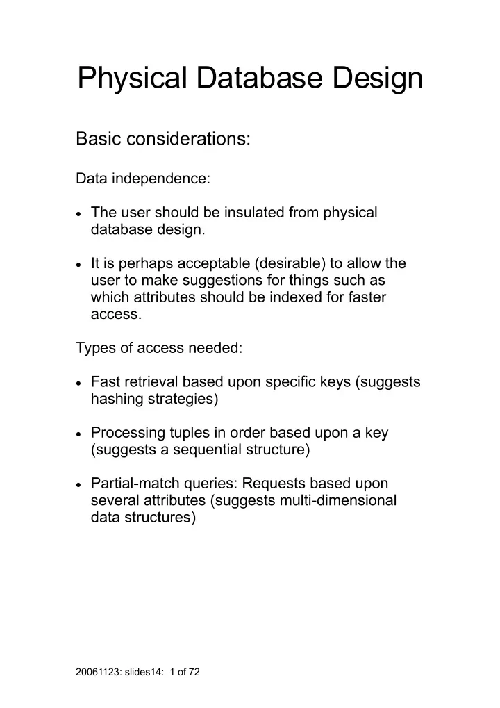 physical database design