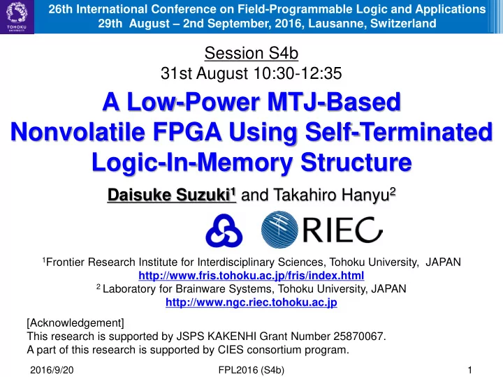 a low power mtj based nonvolatile fpga using self