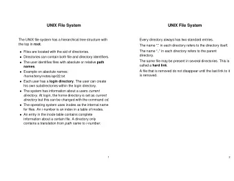 UNIX File System  UNIX File System  The UNIX file system has a hierarchical tree structure with
