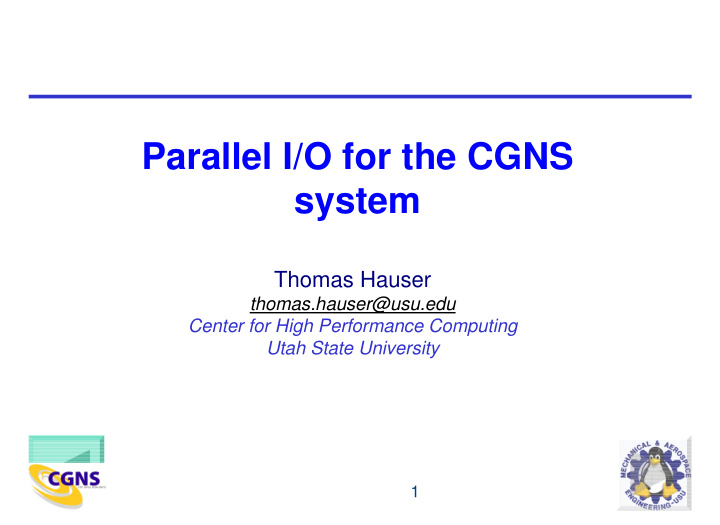 parallel i o for the cgns system