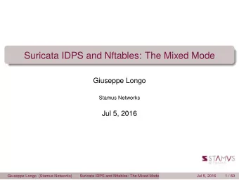 Suricata IDPS and Nftables: The Mixed Mode  Giuseppe Longo  Stamus Networks  Jul 5, 2016  Giuseppe
