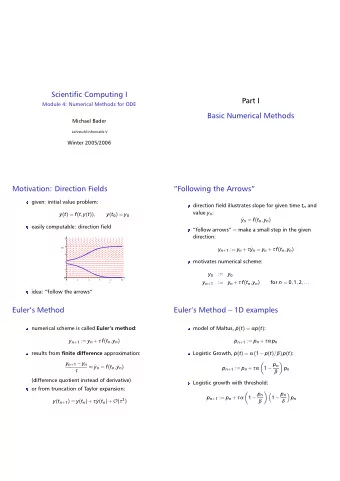 Scientific Computing I  Part I  Module 4: Numerical Methods for ODE  Basic Numerical Methods