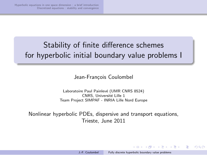 stability of finite difference schemes for hyperbolic