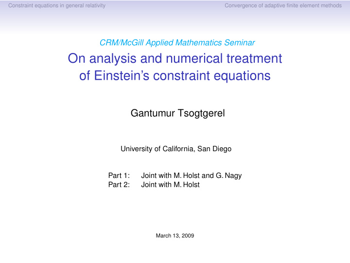 on analysis and numerical treatment of einstein s