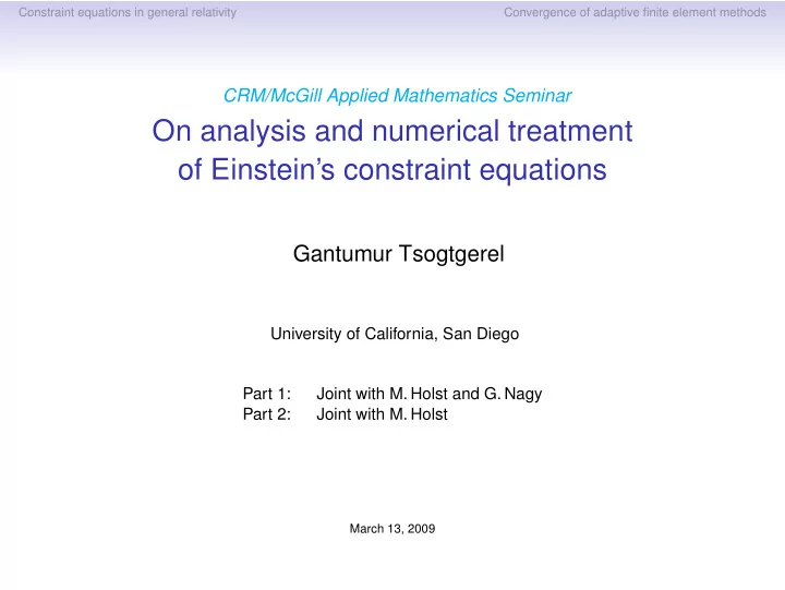 on analysis and numerical treatment of einstein s