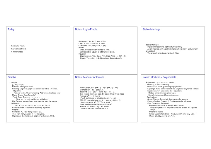 today notes logic proofs stable marriage