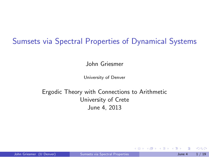 sumsets via spectral properties of dynamical systems