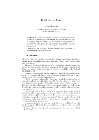 Truth in the limit  Marcin Mostowski  Institute of Philosophy, Warsaw University
