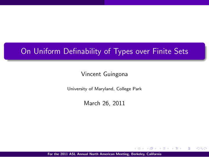 on uniform definability of types over finite sets
