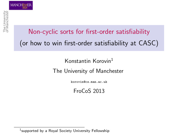 non cyclic sorts for first order satisfiability or how to