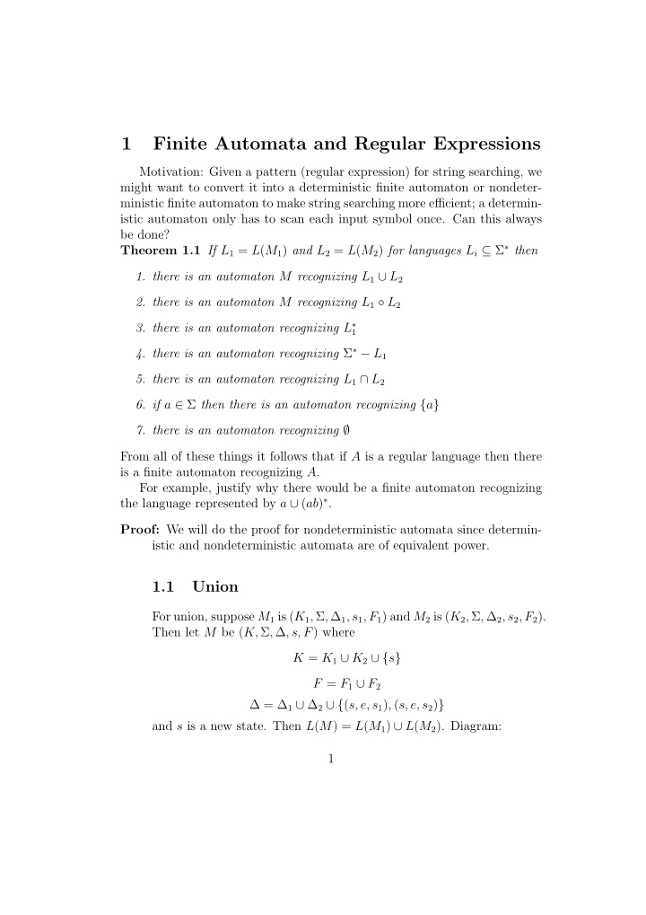 1 finite automata and regular expressions